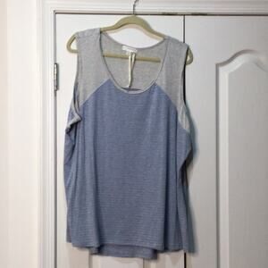 Kenar 2x mixed stripe sleeveless t blue grey NWT